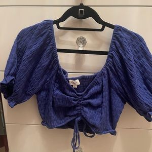 blue ruffle sleeves crop top! never worn!